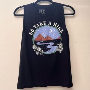 Modern Lux “Go Take A Hike” Black Muscle Tee Shirt Sleeveless • Small
